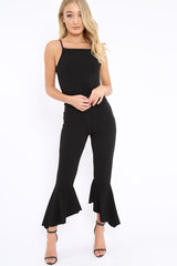 Black Cropped Frill Hem Jumpsuit - Sadey-Jumpsuits