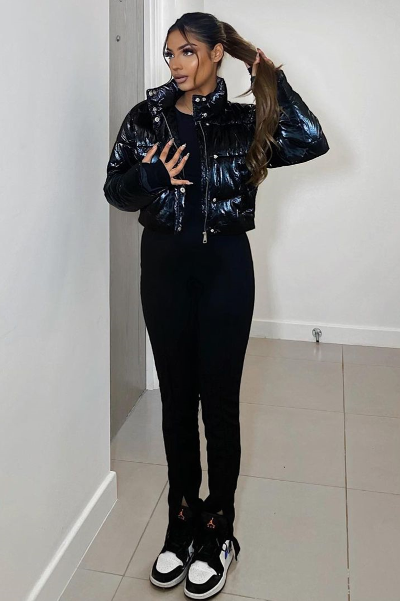 High shine vinyl hot sale puffer jacket