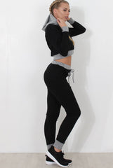 Black Cropped Hooded Loungewear set- Milani-Loungewear