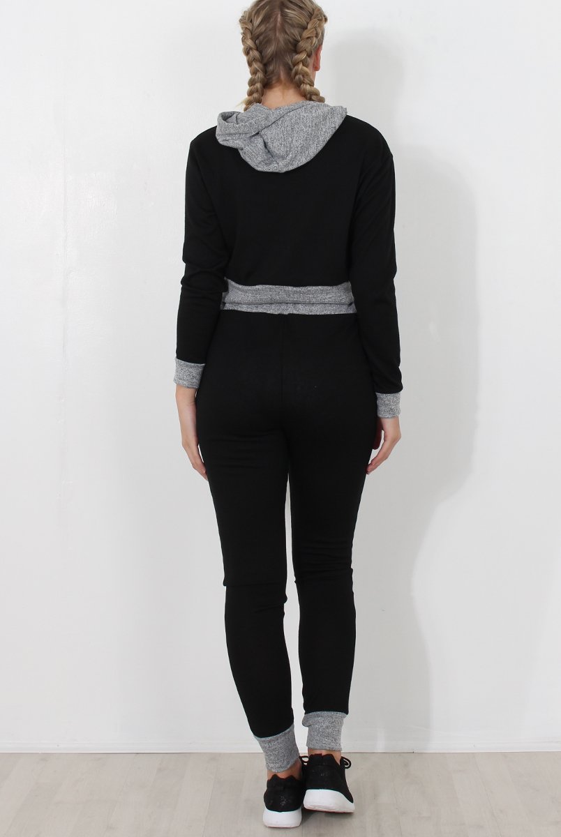 Black Cropped Hooded Loungewear set- Milani-Loungewear