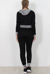 Black Cropped Hooded Loungewear set- Milani-Loungewear