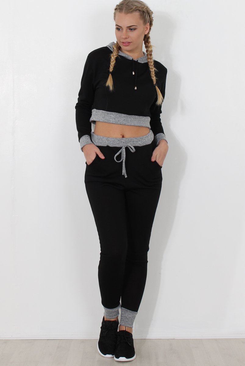 Black Cropped Hooded Loungewear set- Milani-Loungewear