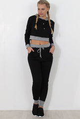 Black Cropped Hooded Loungewear set- Milani-Loungewear