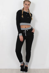 Black Cropped Hooded Loungewear set- Milani-Loungewear