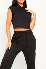 Black Cropped Hoodie Joggers Loungewear Co-ord - Kylie-Loungewear