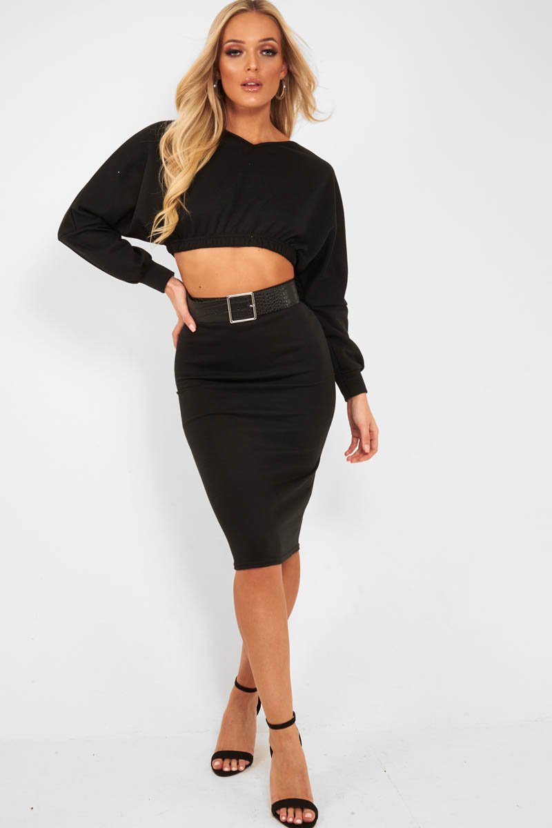 Black Cropped Jumper and Skirt Co-ord - Heidi-Co-ords
