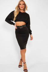 Black Cropped Jumper and Skirt Co-ord - Heidi-Co-ords