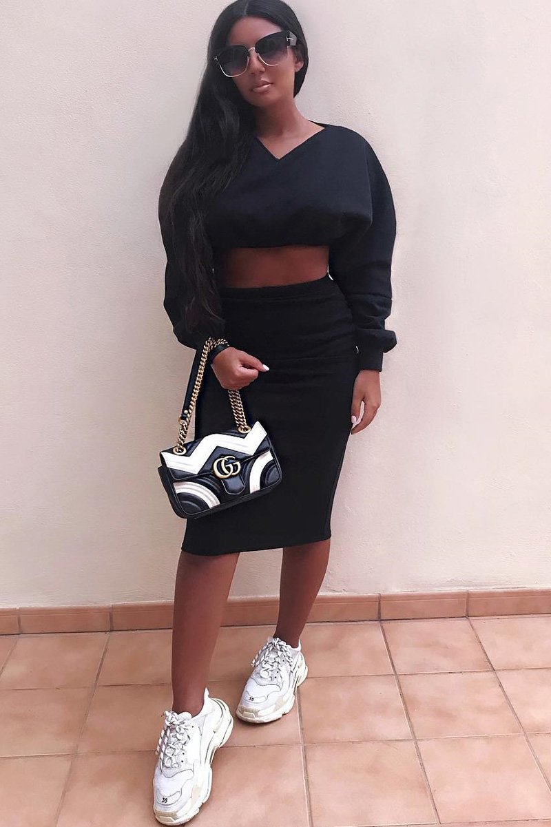 Black Cropped Jumper and Skirt Co-ord - Heidi-Co-ords