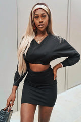 Black Cropped Jumper and Skirt Co-ord - Heidi-Co-ords