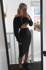 Black Cropped Jumper and Skirt Co-ord - Heidi-Co-ords
