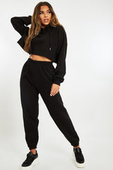 Black Cropped Oversized Hoodie and Joggers Co-ord - Karenza-Loungewear