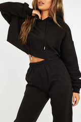 Black Cropped Oversized Hoodie and Joggers Co-ord - Karenza-Loungewear
