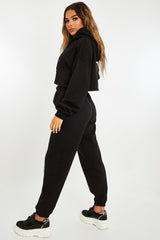 Black Cropped Oversized Hoodie and Joggers Co-ord - Karenza-Loungewear