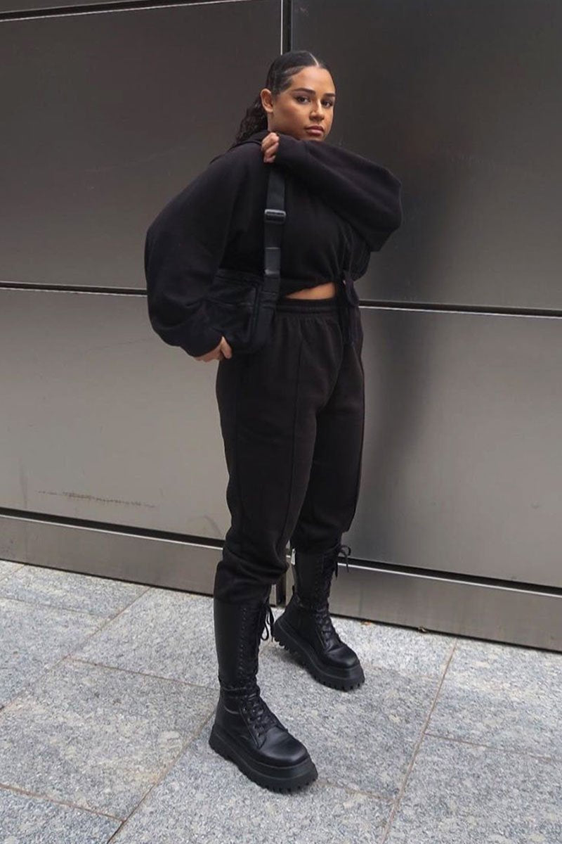 Black Cropped Oversized Hoodie and Joggers Co-ord - Karenza-Loungewear