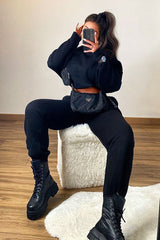 Black Cropped Oversized Hoodie and Joggers Co-ord - Karenza-Loungewear