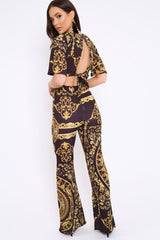 Black Cropped Scarf Print Co-Ord - Thresa-Co-ords