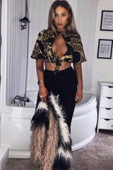 Black Cropped Scarf Print Co-Ord - Thresa-Co-ords