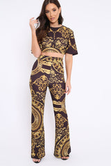 Black Cropped Scarf Print Co-Ord - Thresa-Co-ords