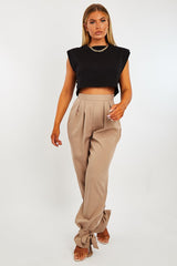 Black Cropped Shoulder Pad T-shirt - Ivani-T-shirt