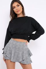 Black Cropped Sweatshirt with Shirred Elasticated Hems - Lillie-Sweatshirts