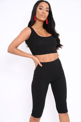 Black Cropped Top and Leggings Co-Ords - Remini-Co-ords