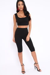 Black Cropped Top and Leggings Co-Ords - Remini-Co-ords