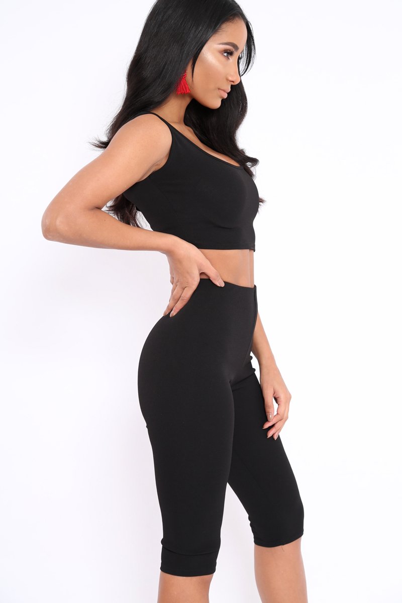 Black Cropped Top and Leggings Co-Ords - Remini-Co-ords