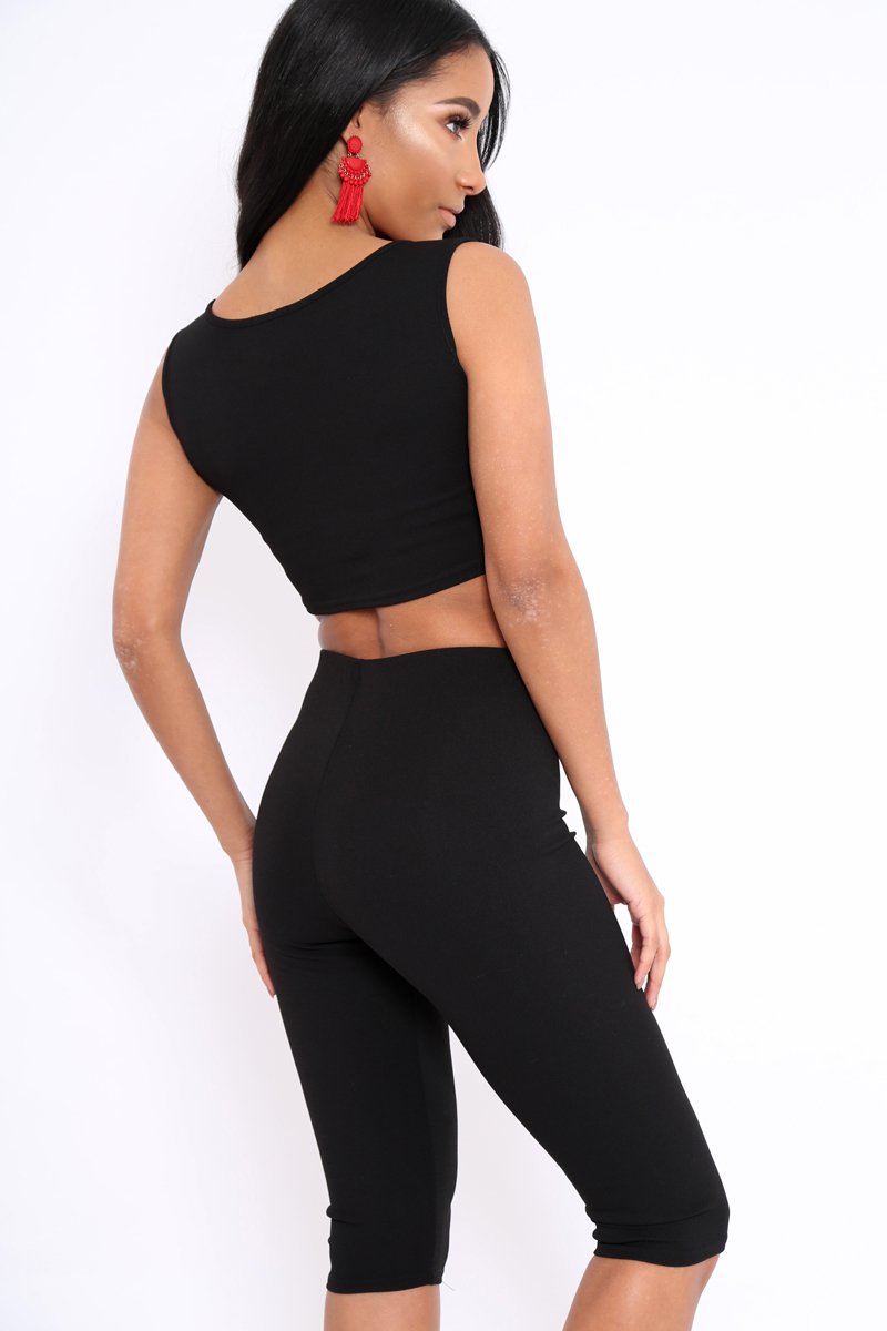 Black Cropped Top and Leggings Co-Ords - Remini-Co-ords
