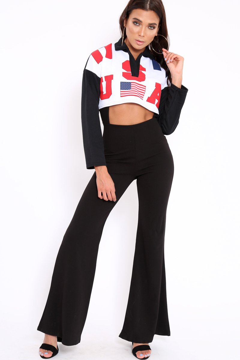 Black Cropped USA Rugby Shirt - Devani-Shirts