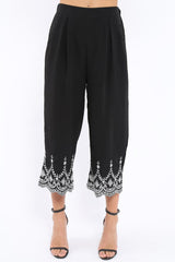 Black Cropped Wide Leg Trousers - Eliana-Trousers