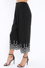 Black Cropped Wide Leg Trousers - Eliana-Trousers