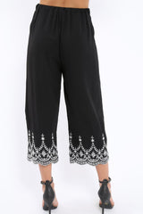 Black Cropped Wide Leg Trousers - Eliana-Trousers