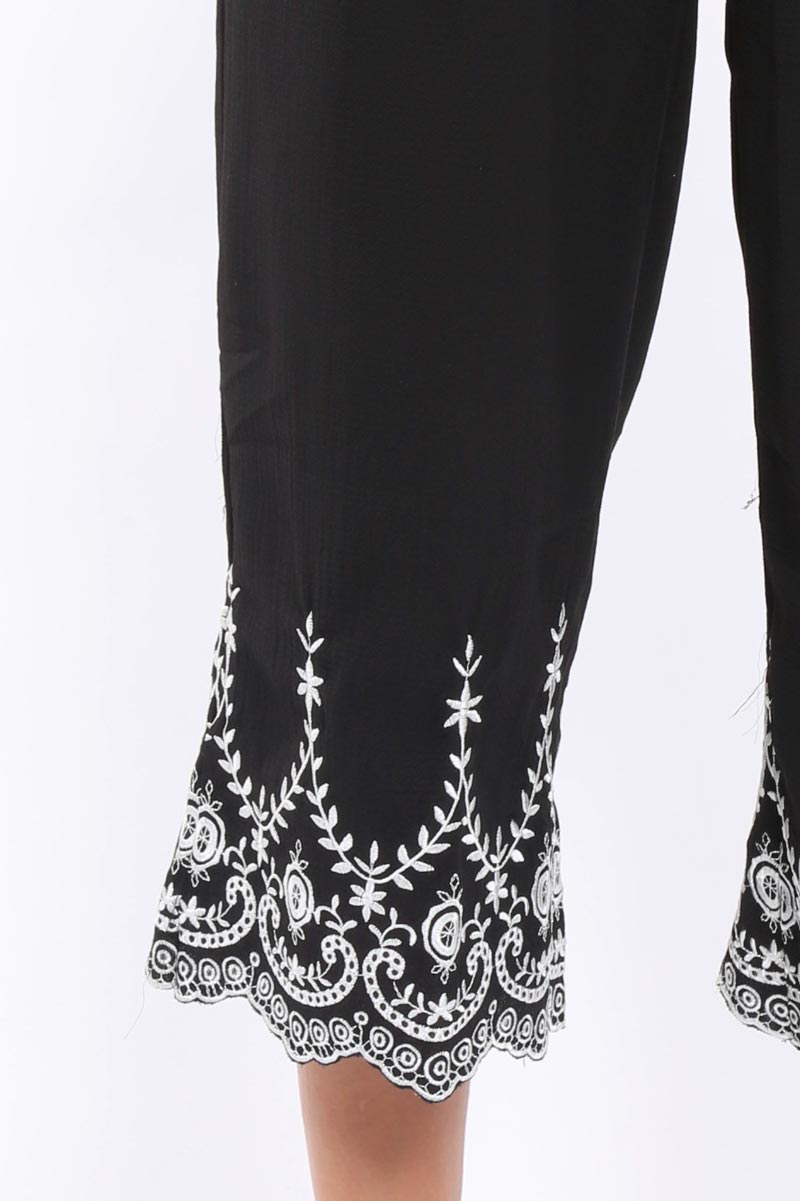 Black Cropped Wide Leg Trousers - Eliana-Trousers