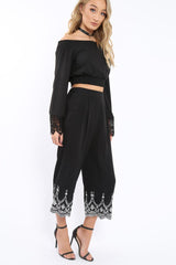 Black Cropped Wide Leg Trousers - Eliana-Trousers