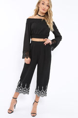 Black Cropped Wide Leg Trousers - Eliana-Trousers
