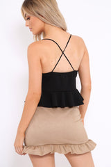 Black Cross Back Frill Hem Crop Top - Jess-Crop Tops