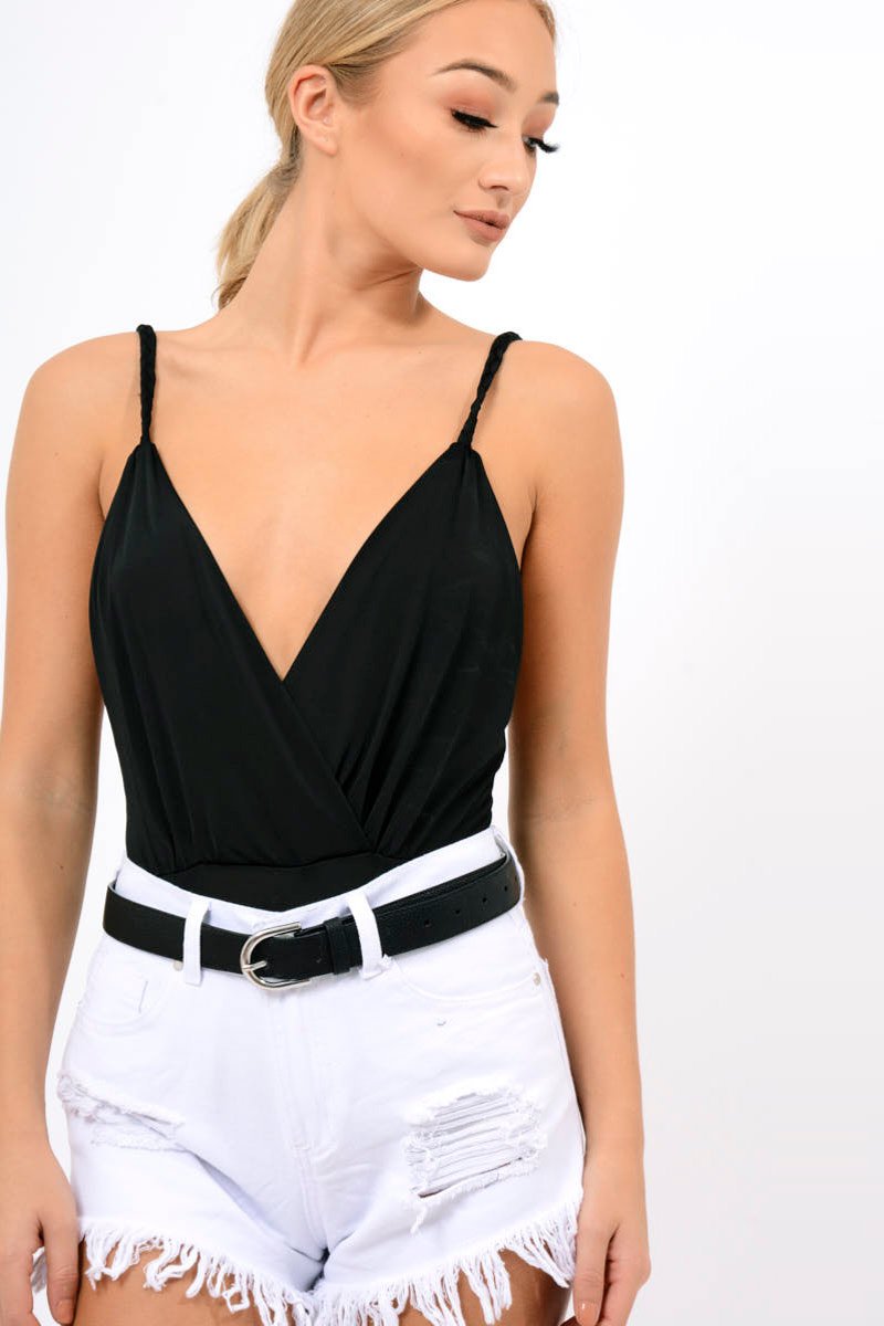 Black Cross Front Bodysuit - Tarren-Bodysuits