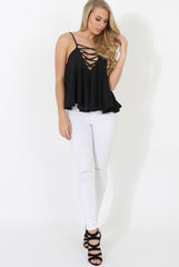 Black Cross Front Detail Crop Top - Laurie-Crop Tops