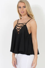 Black Cross Front Detail Crop Top - Laurie-Crop Tops
