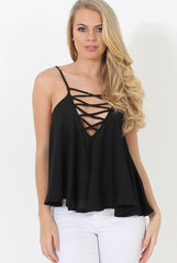 Black Cross Front Detail Crop Top - Laurie-Crop Tops