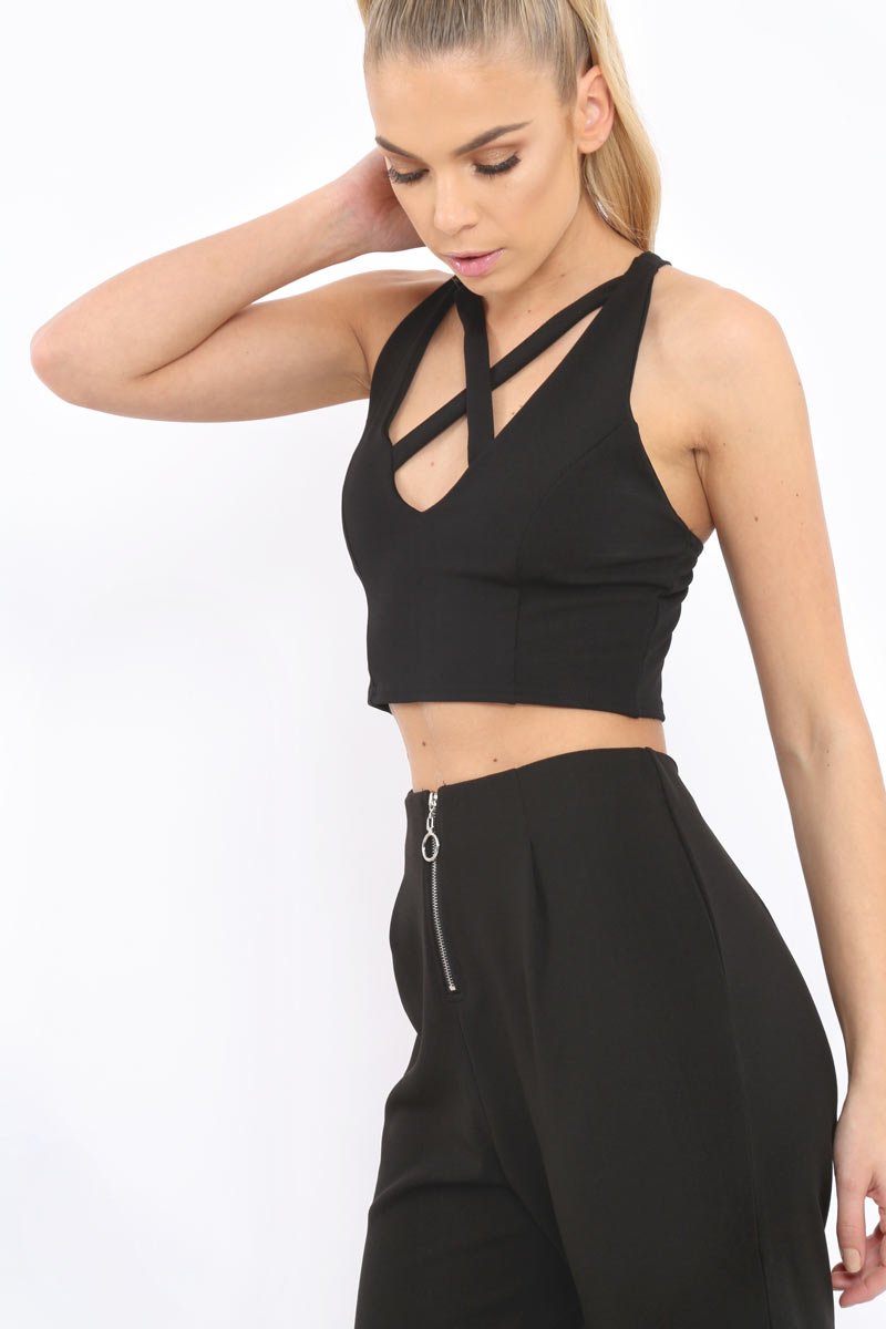 Black Cross Over Crop Top - Kennie-Crop Tops