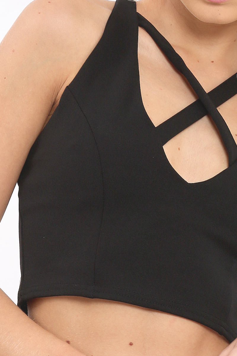 Black Cross Over Crop Top - Kennie-Crop Tops