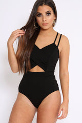 Black Cross Over Cut Out Bodysuit - Safia-Bodysuits