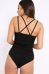 Black Cross Over Cut Out Bodysuit - Safia-Bodysuits