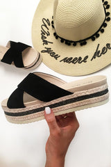 Black Cross Over Flatform Sliders - Vana-Sliders