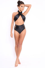 Black Cross Over High Waisted Bikini - Verona-Bikinis