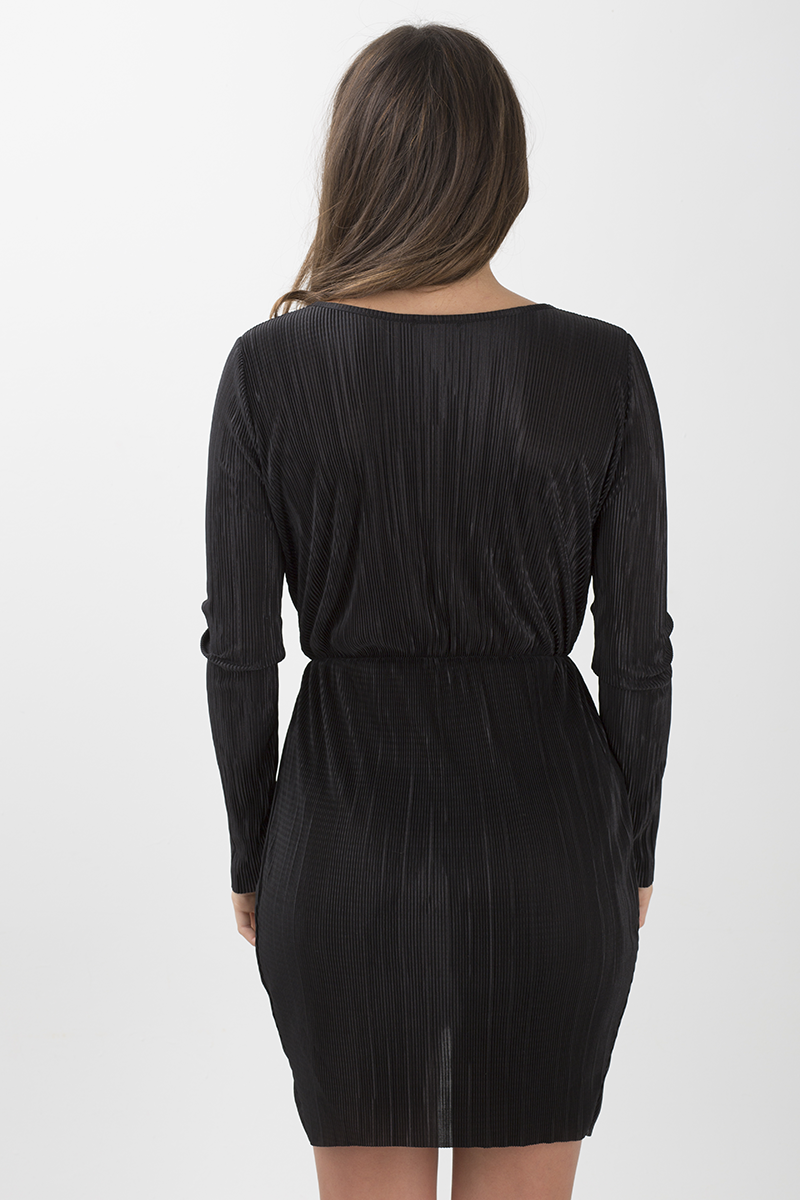 Black Cross Over Pleated Dress - Blossom-Dresses