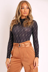 Black Cross Stitch Pattern Fitted Bodysuit - Bali-Bodysuits