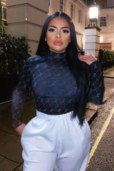 Black Cross Stitch Pattern Fitted Bodysuit - Bali-Bodysuits