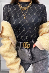 Black Cross Stitch Pattern Fitted Bodysuit - Bali-Bodysuits